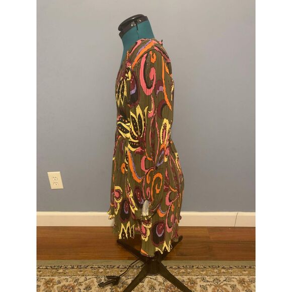 CIEBON Printed Multicolor Micro Pleat Dress with Long Sleeves, NWT, size M - Picture 7 of 7